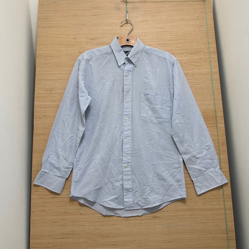 Crocodile Mens Blue White Micro Stripe Button Down Long Sleeve Shirt Sz M